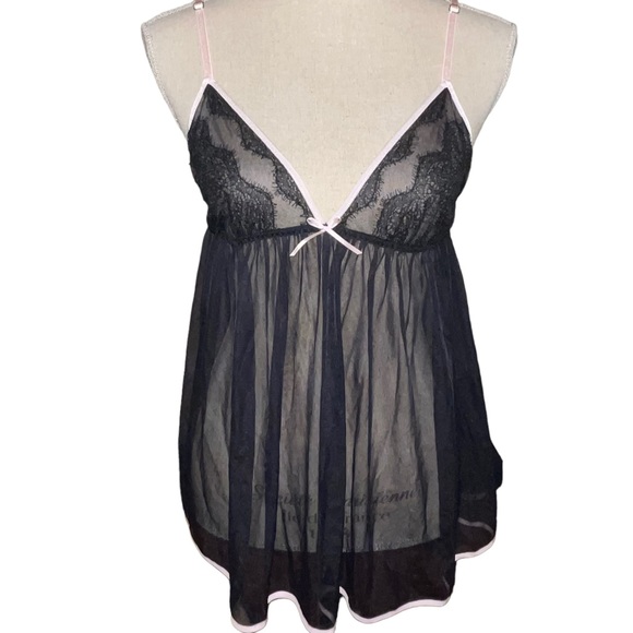 Victoria's Secret Other - Victoria's Secret Sheer Lace Babydoll  2 Pc Set Black Pink Size Small